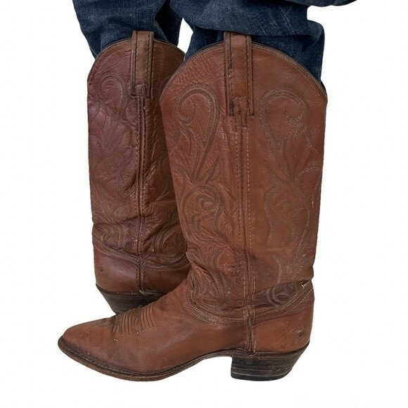 DAN POST Womens Cowboy Boots Tobacco Brown Pointed Toe Size 7.5 M - Picture 11 of 11
